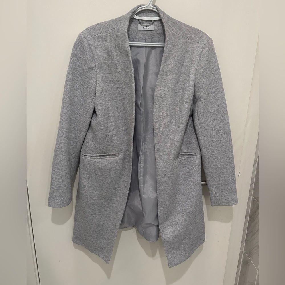 Suzy Shier Grey Open Car Coat – Longline